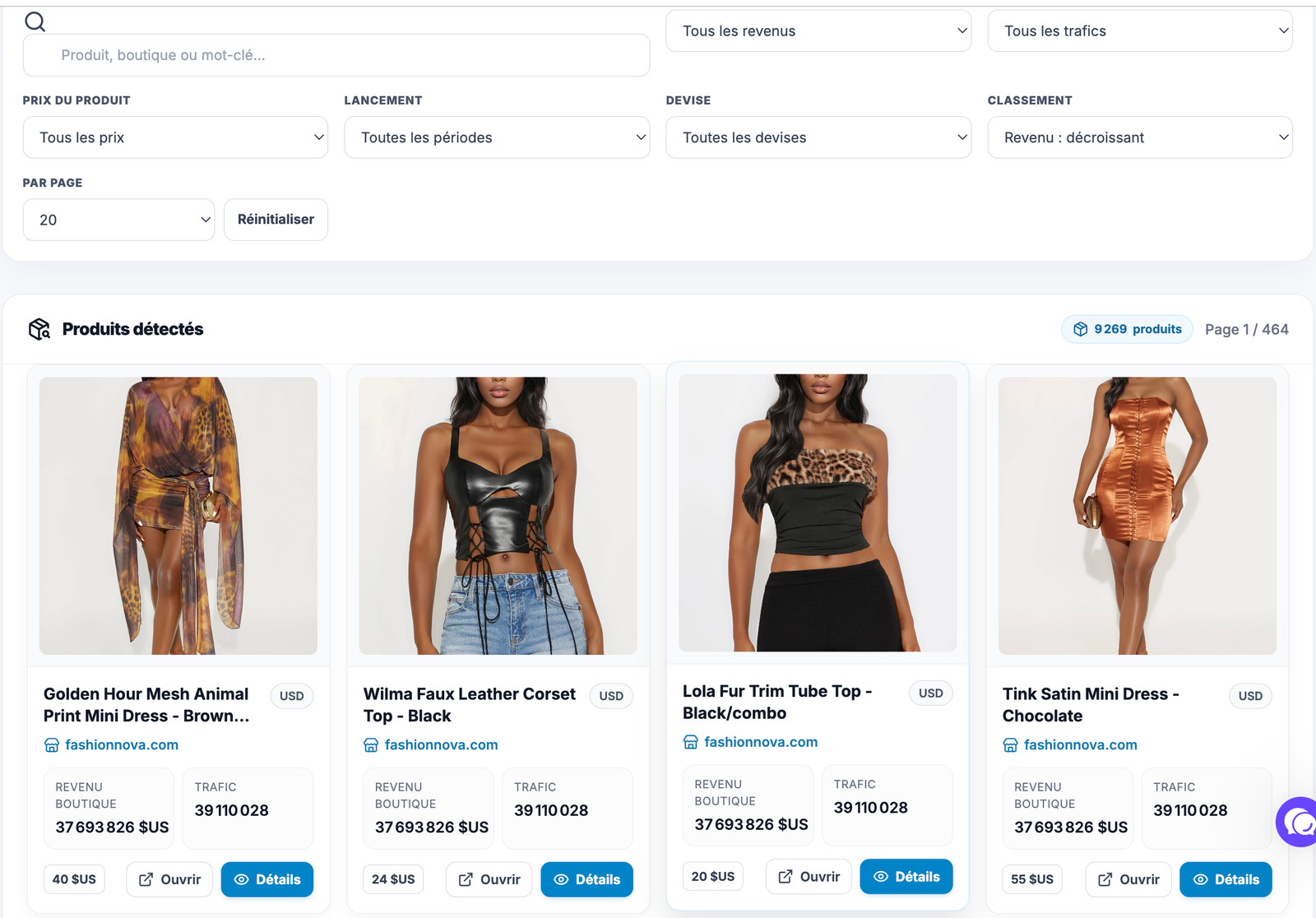 Le catalogue de produits gagnants TrendSpy et ses filtres